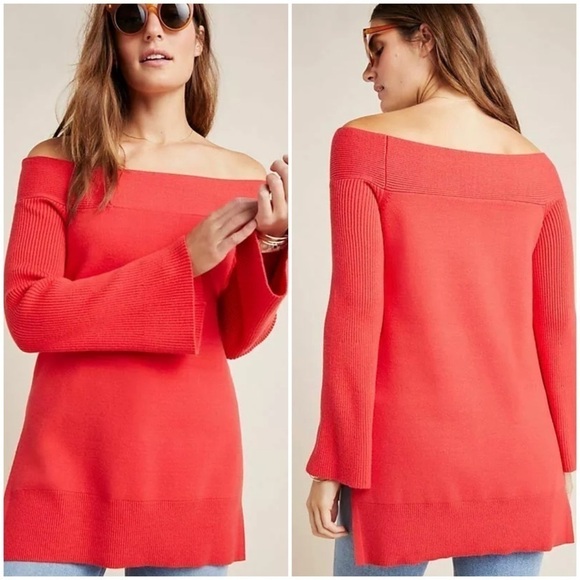 Anthropologie Sweaters - Anthropologie Elise Off Shoulder Sweater Red XS